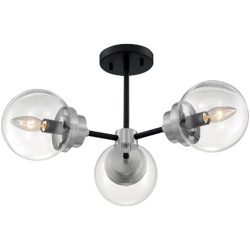 Industrial Area Lighting for Large Open SpacesAxis 23 in. 3 Lights Semi Flush Mount Light Black & Nickel Finish Industrial Area Lighting for Large Open SpacesAxis 23 in. 3 Lights Semi Flush Mount Light Black & Nickel Finish