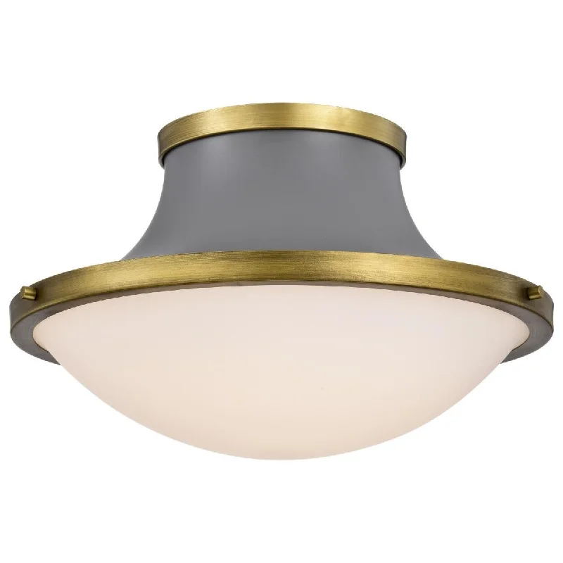 Industrial Exit Sign Lighting for Quick EvacuationLafayette 18 in. 3 lights Flush Mount Light Matte Gray and Natural Brass Finish Industrial Exit Sign Lighting for Quick EvacuationLafayette 18 in. 3 lights Flush Mount Light Matte Gray and Natural Brass Finish