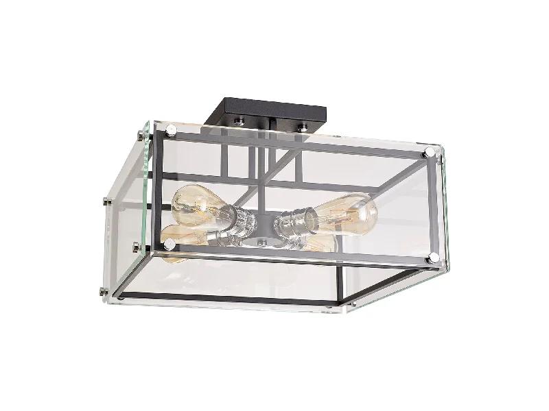 Track lighting with multiple heads for flexibilityDelhi Semi Flush, 4 Light E27, Matt Black & Chrome & Clear Glass Track lighting with multiple heads for flexibilityDelhi Semi Flush, 4 Light E27, Matt Black & Chrome & Clear Glass