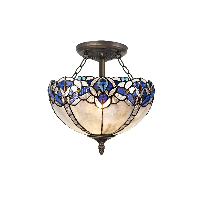 Track lighting with motion - sensor capabilitiesOksana 2/3 Light Medium/Large Indoor Semi Flush Ceiling Light E27 With Tiffany Shade, Blue & Clear Crystal & Aged Antique Brass Track lighting with motion - sensor capabilitiesOksana 2/3 Light Medium/Large Indoor Semi Flush Ceiling Light E27 With Tiffany Shade, Blue & Clear Crystal & Aged Antique Brass