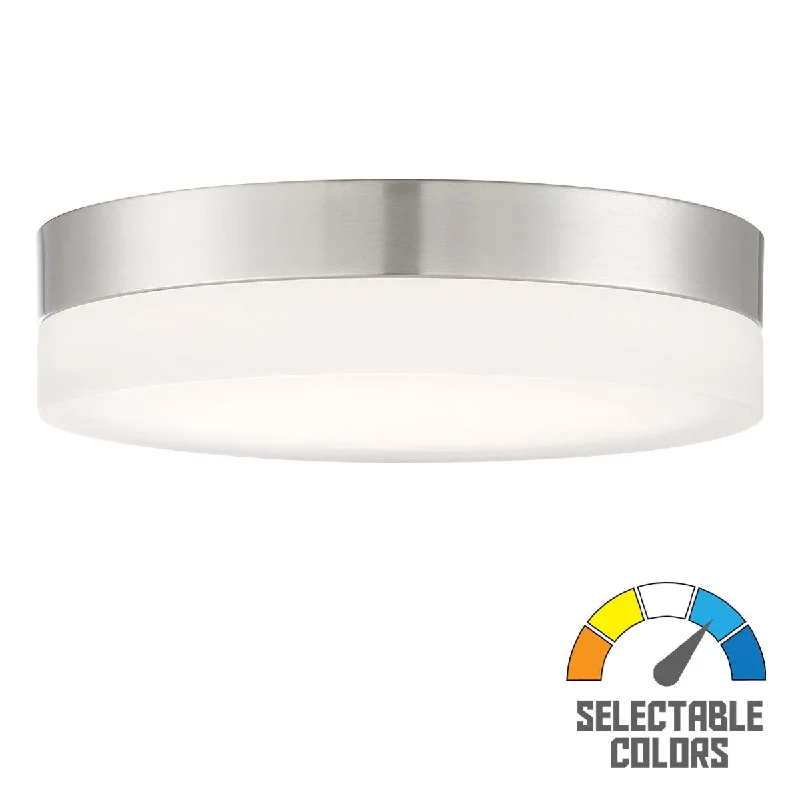 Industrial Lighting for Furniture FactoriesPI 14 Inch LED Flush Mount Light Selectable CCT 120V Brushed Nickel Finish Industrial Lighting for Furniture FactoriesPI 14 Inch LED Flush Mount Light Selectable CCT 120V Brushed Nickel Finish