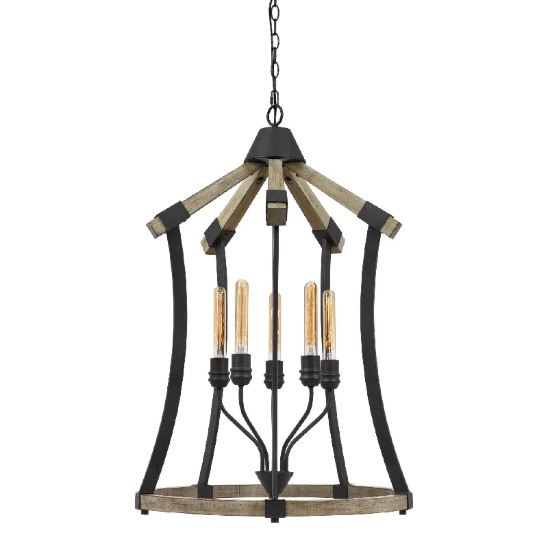 Minimalist Chandeliers for Sleek and Simple InteriorsMinimalist Chandeliers for Sleek and Simple Interiors5 Bulb Pendant Fixture With Wooden And Metal Frame, Brown And Black By Benzara