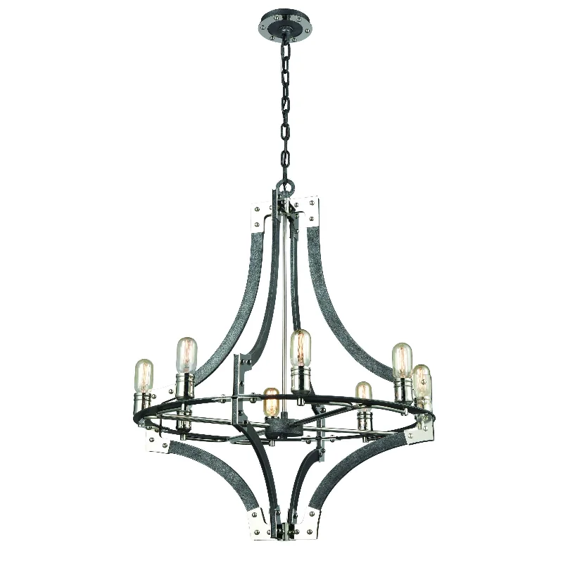 Chandeliers with Clear Crystal for a Sparkling EffectChandeliers with Clear Crystal for a Sparkling EffectRiveted Plate 28'' Wide 8-Light Chandelier - Silverdust Iron By ELK Chandeliers with Clear Crystal for a Sparkling EffectChandeliers with Clear Crystal for a Sparkling EffectRiveted Plate 28'' Wide 8-Light Chandelier - Silverdust Iron By ELK