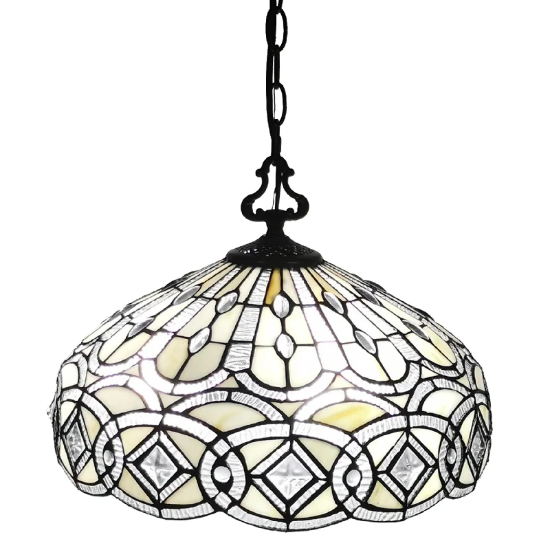 Metal Ceiling Lights in Brass, Copper, Stainless Steel, and IronMetal Ceiling Lights in Brass, Copper, Stainless Steel, and IronAmora Lighting AM295HL16B Tiffany Style White Hanging Lamp 16" Wide