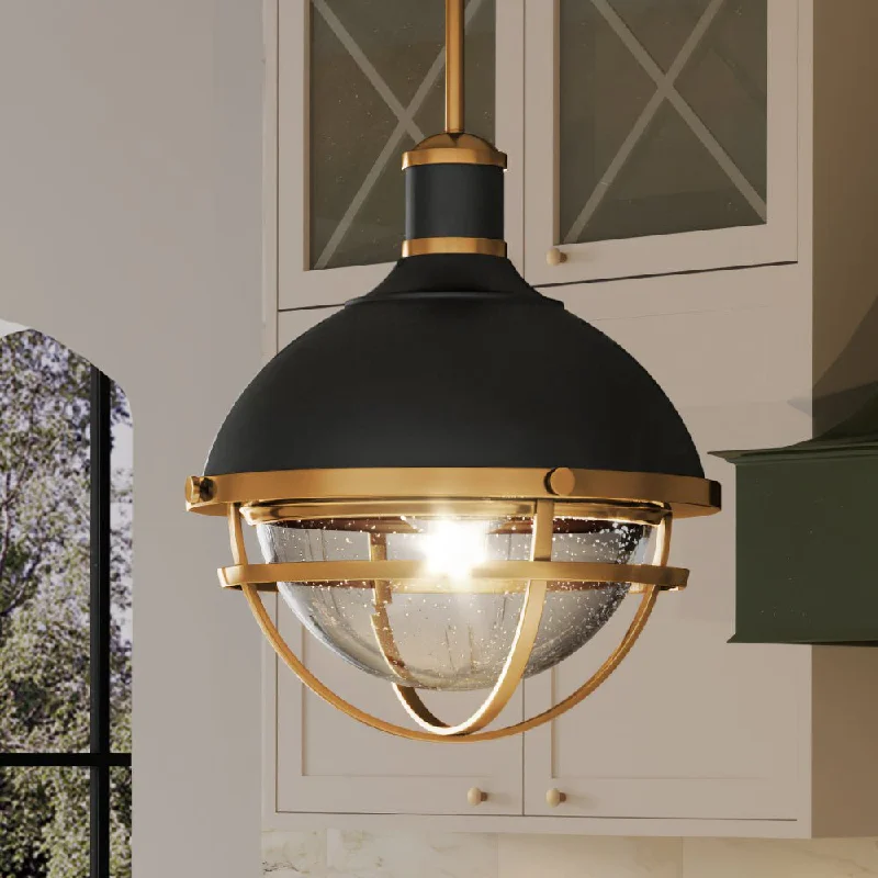 Industrial Style Ceiling Lights with Exposed Bulbs and Metal CagesIndustrial Style Ceiling Lights with Exposed Bulbs and Metal CagesUEX2420 Luxe Industrial Pendant 18''H x 16''W, Matte Black & Satin Brass Finish, Washington Collection