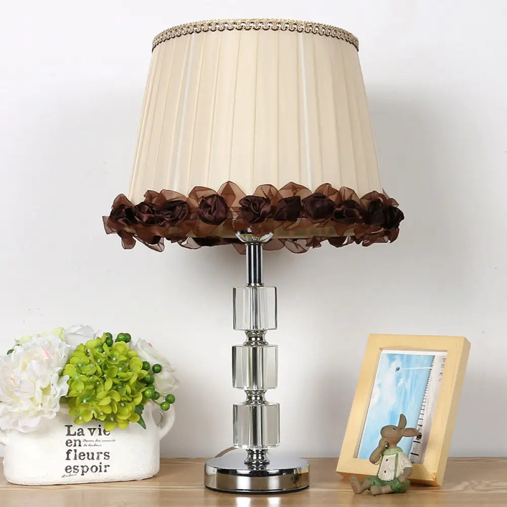 rustic farmhouse table lamps for cozy kitchensrustic farmhouse table lamps for cozy kitchensBeveled Crystal Nightstand Lamp - Minimalistic Barrel Design, 1 Bulb, Beige with Braided Trim